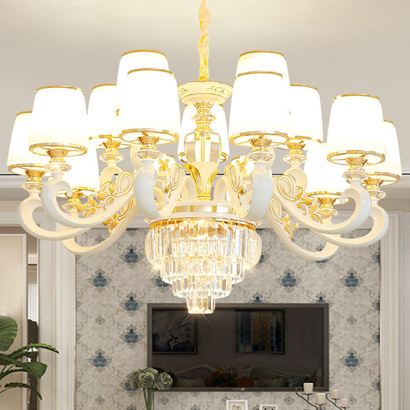 Sleek Gold Conical Pendant Light With Opaline Glass Chandelier - Elegant Simplicity Curved Arm 15 /