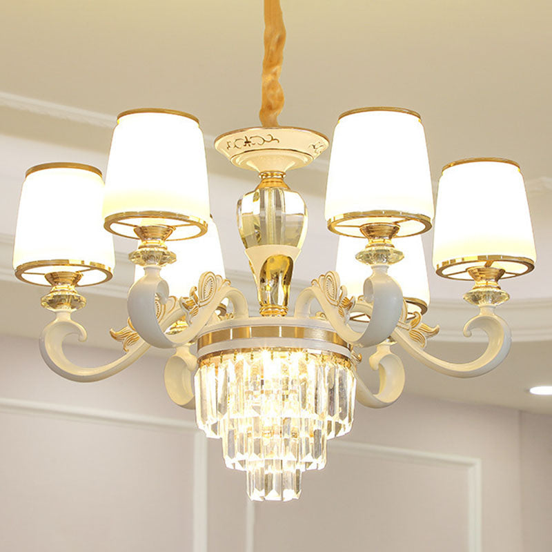 Sleek Gold Conical Pendant Light With Opaline Glass Chandelier - Elegant Simplicity Curved Arm