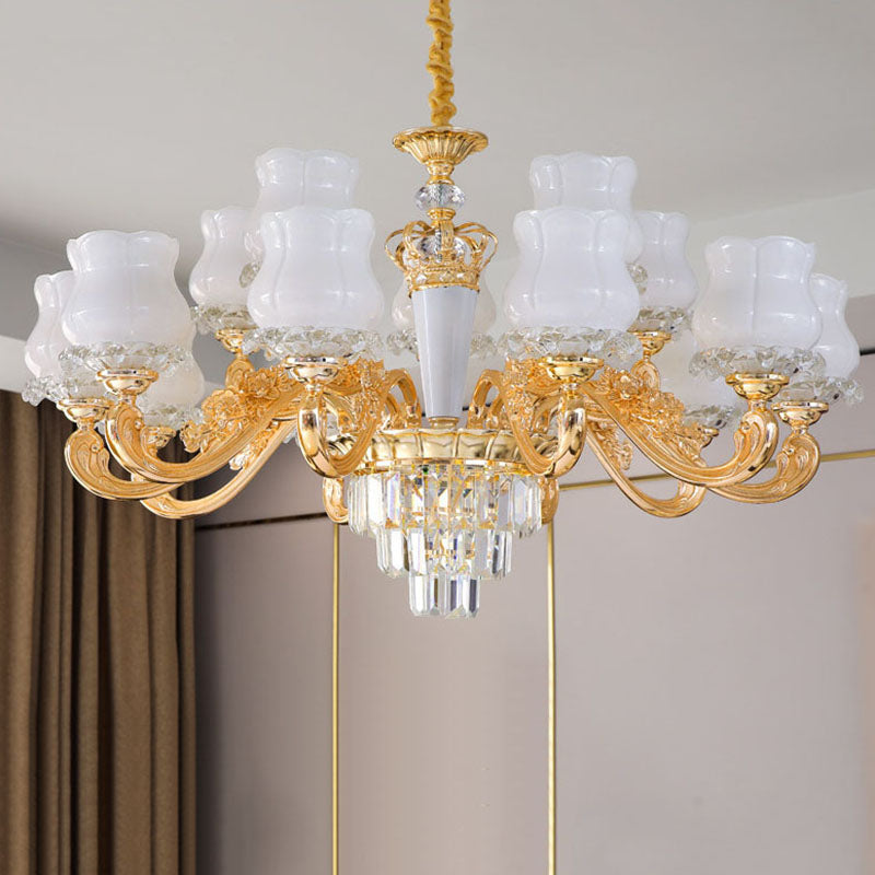 Contemporary Gold Bud Drop Lamp with Milky Glass - Dining Room Chandelier