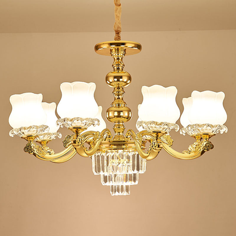 White Glass Modern Blossom Pendulum Light – Gold Living Room Pendant Chandelier