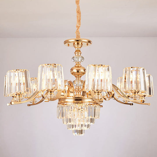 Gold Clear Crystal Cylinder Chandelier Pendant Lamp - Modern Lighting Fixture 10 /