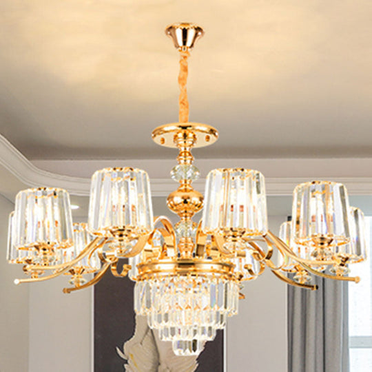 Gold Clear Crystal Cylinder Chandelier Pendant Lamp - Modern Lighting Fixture