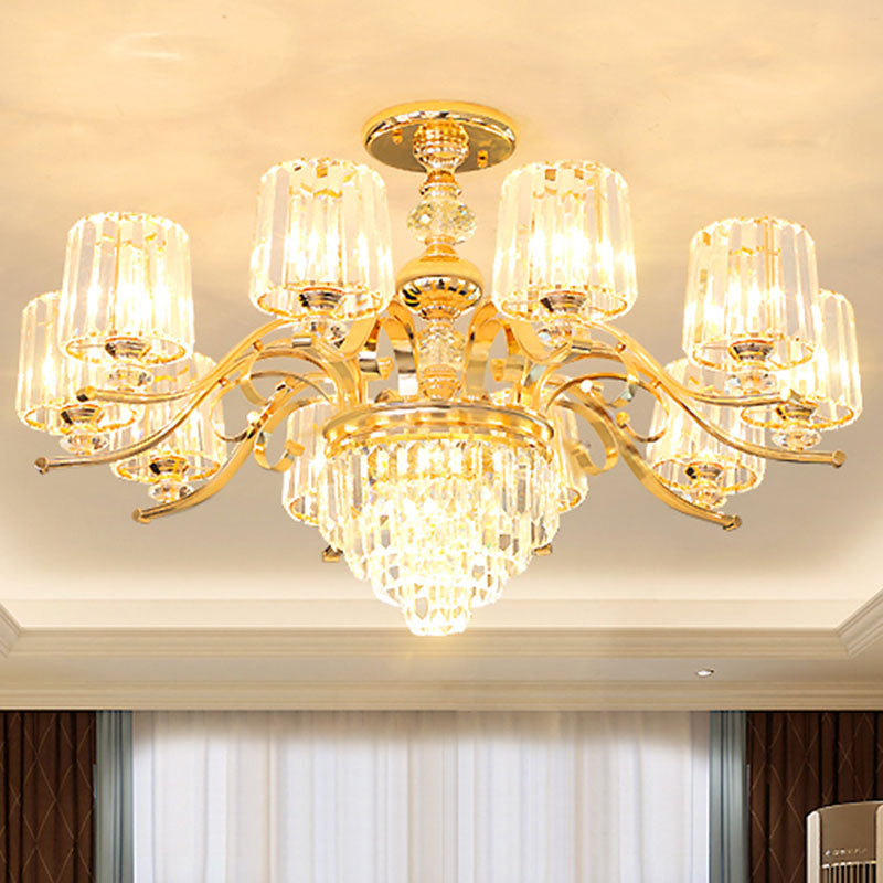 Gold Clear Crystal Cylinder Chandelier Pendant Lamp - Modern Lighting Fixture