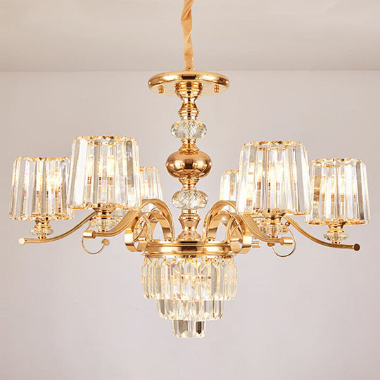 Modern Gold Crystal Cylinder Chandelier Pendant Lamp - Clear, Stylish Lighting Fixture