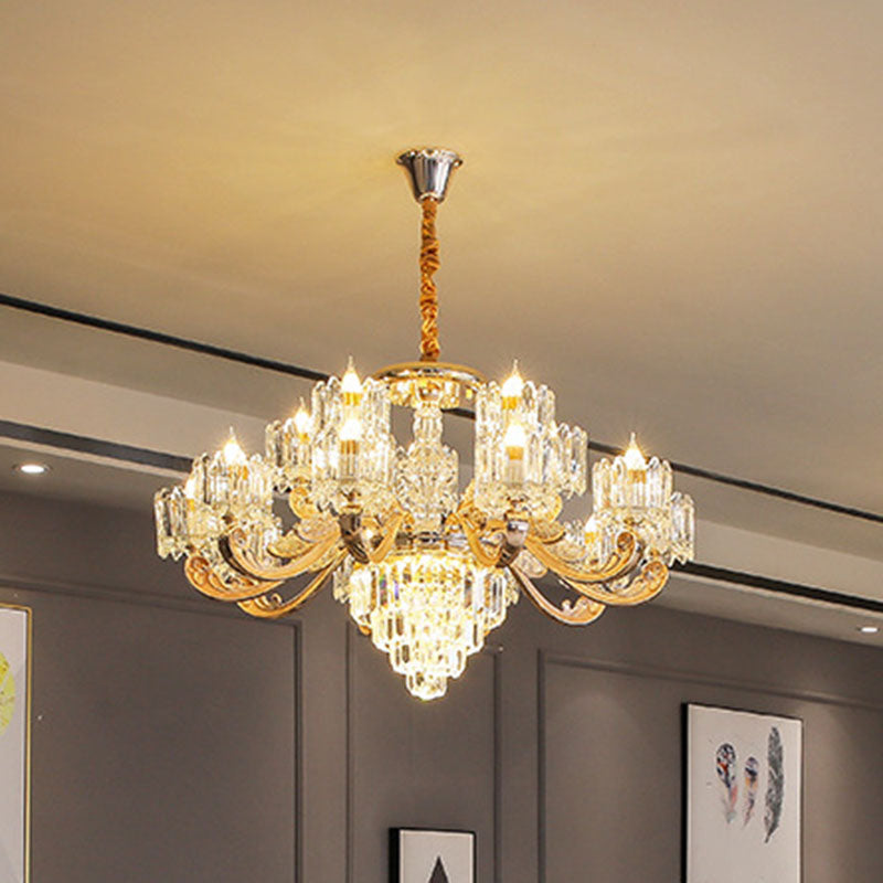 Gold Clear Crystal Drum Bedroom Chandelier: Modern Suspension Lighting Fixture