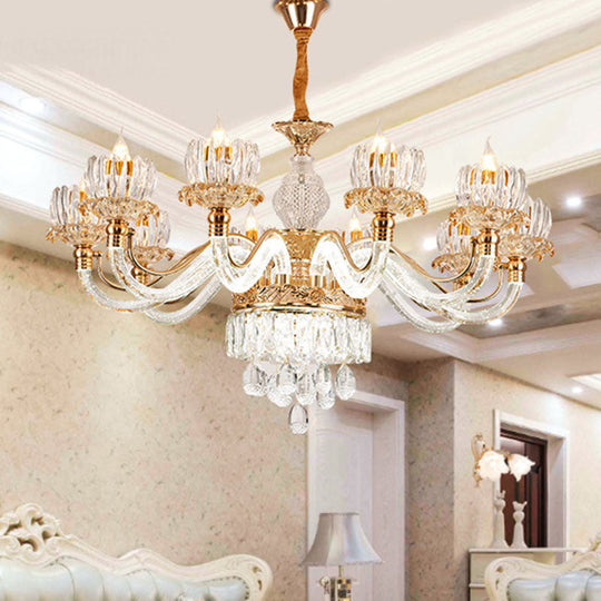 Contemporary Rose Gold Crystal Pendant Chandelier - Flower Design Ideal For Living Room Décor