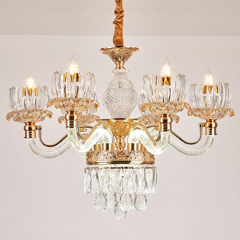 Contemporary Rose Gold Flower Crystal Pendant Chandelier for Living Room Ceiling