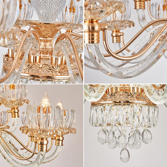 Contemporary Rose Gold Crystal Pendant Chandelier - Flower Design Ideal For Living Room Décor