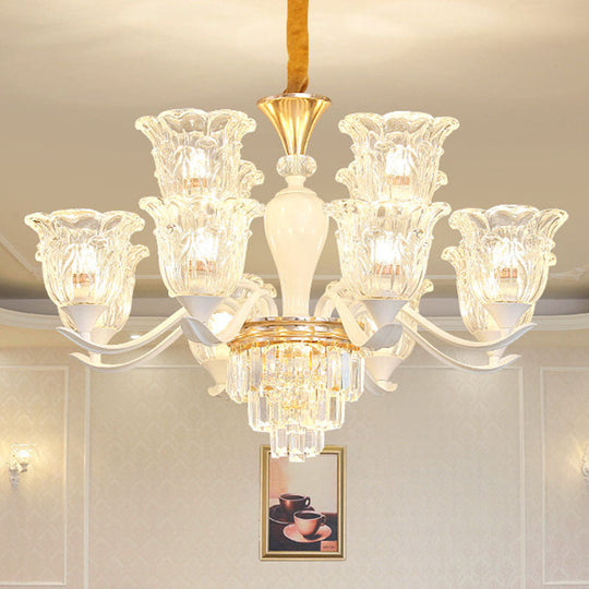 White Pendant Light Kit: Clear Crystal Flower Chandelier For Dining Room