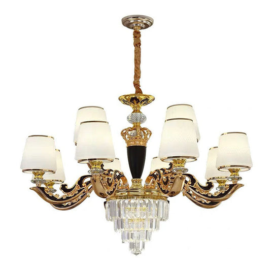 Modern Gold Conic Chandelier - Opaline Glass Pendant Light with Crystal Accent
