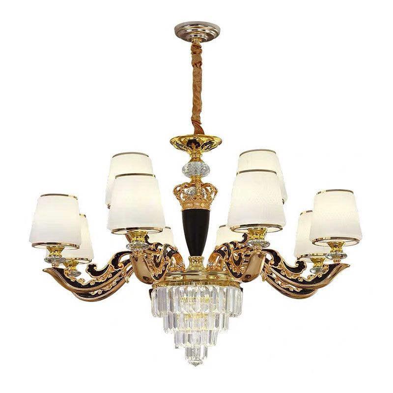 Opaline Glass Pendant Light Kit With Crystal Accent - Modern Gold Chandelier Design