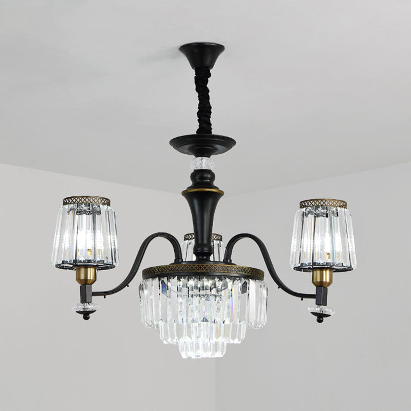 Black Tapered Chandelier With Clear Crystal Shade - Simple Drop Lamp For Elegant Lighting 3 /