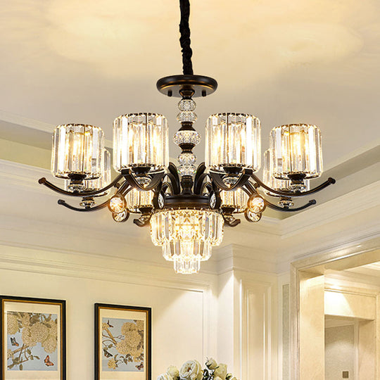 Modernist Black Cylinder Pendant Chandelier With Clear Crystal - Stylish Dining Room Ceiling Light 8