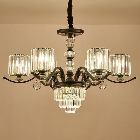 Modernist Black Cylinder Pendant Chandelier With Clear Crystal - Stylish Dining Room Ceiling Light 6