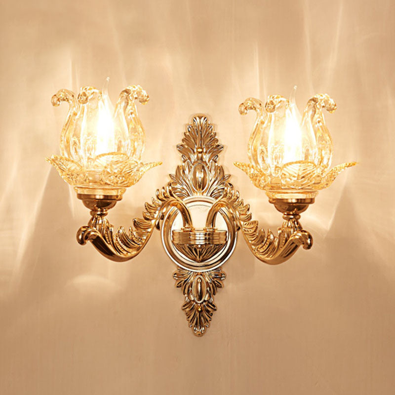 Gold Scrolled Arm Wall Mount Lamp With Crystal Accent - Elegant Metallic Sconce 2 / G