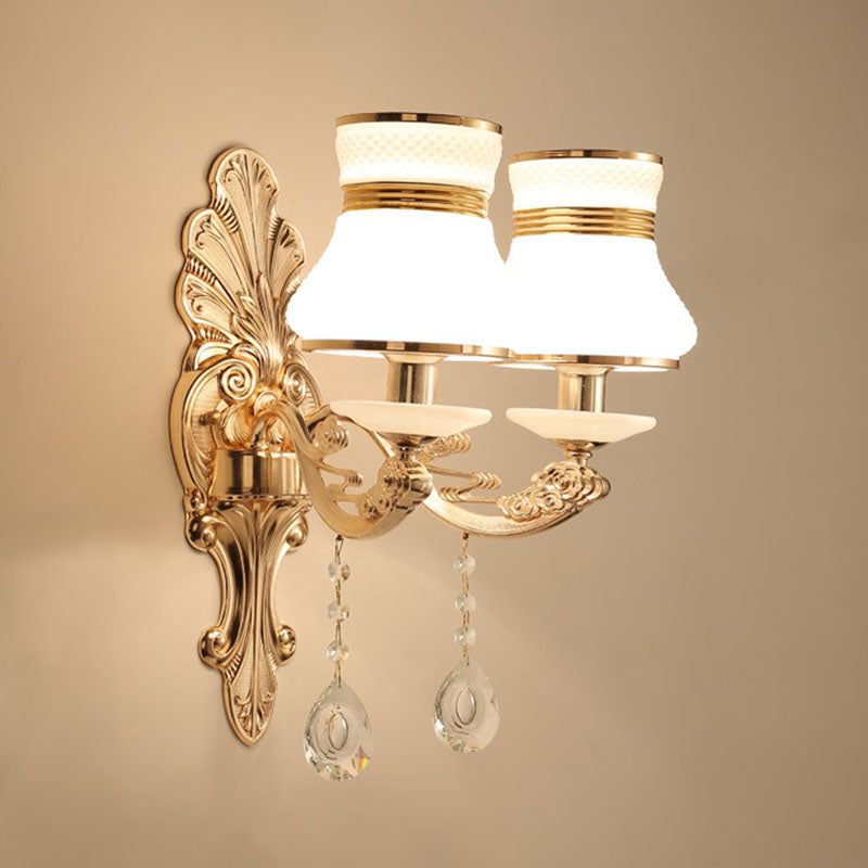 Gold Scrolled Arm Wall Mount Lamp With Crystal Accent - Elegant Metallic Sconce 2 / B