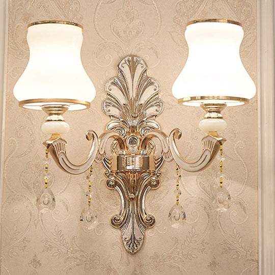 Gold Scrolled Arm Wall Mount Lamp With Crystal Accent - Elegant Metallic Sconce 2 / A