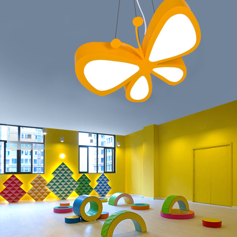 Butterfly Kids Bedroom Pendant Light - Acrylic Led Hanging Lamp Yellow / White 18