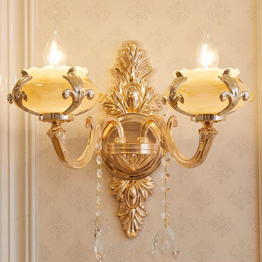 Modern Gold Crystal Droplet Glass Flower Wall Mount Sconce 2 / B