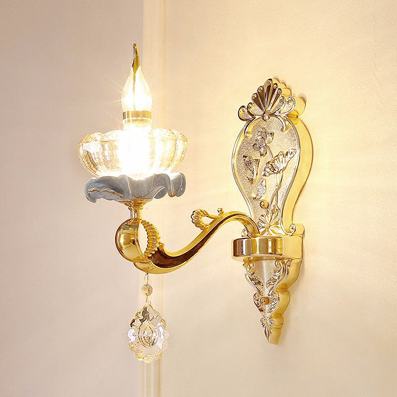 Modern Gold Crystal Droplet Glass Flower Wall Mount Sconce 1 / H