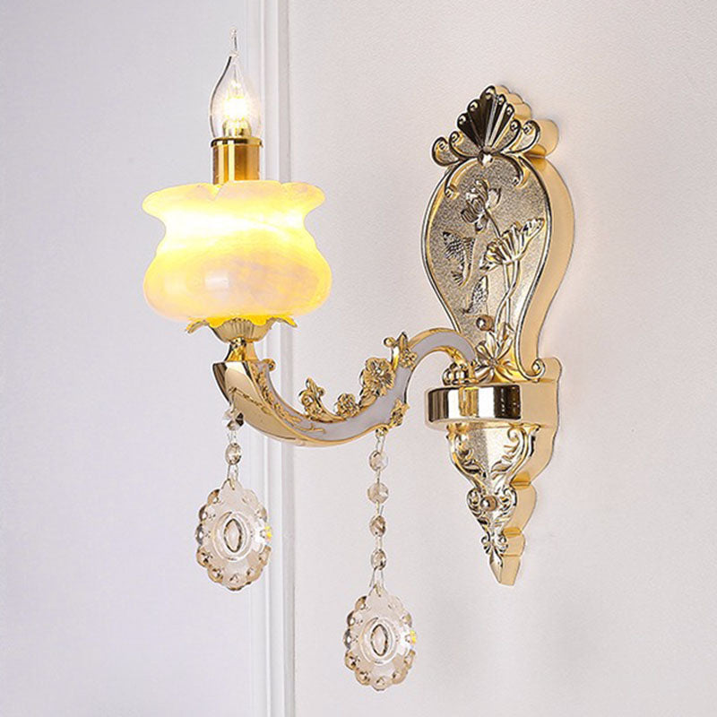 Modern Gold Crystal Droplet Glass Flower Wall Mount Sconce 1 / G