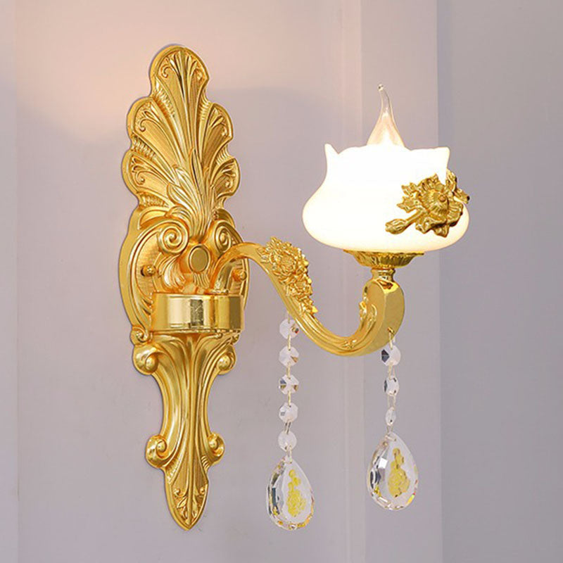 Modern Gold Crystal Droplet Glass Flower Wall Mount Sconce 1 / F