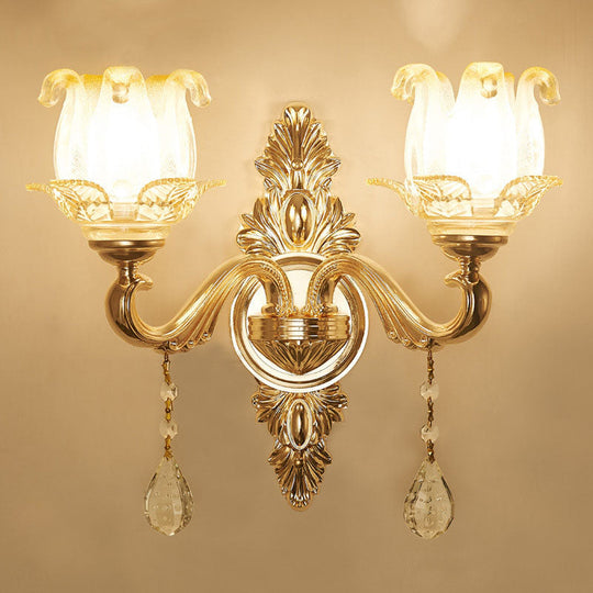 Modernist Gold Wall Sconce With Glass Shade - Elegant Living Room Fixture