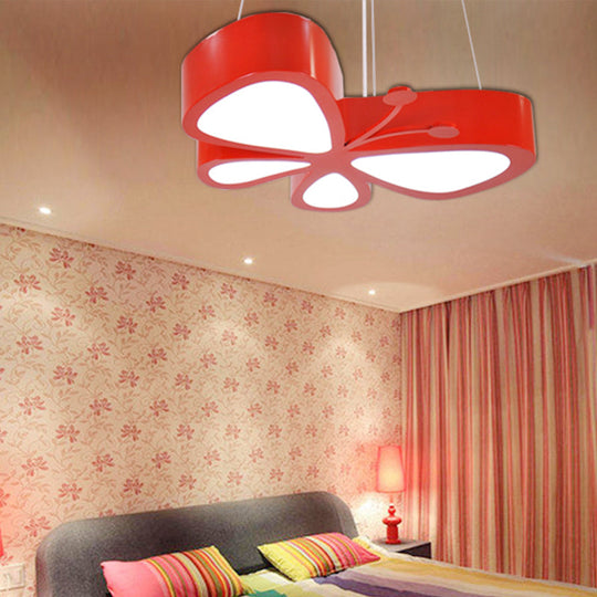Butterfly Kids Bedroom Pendant Light - Acrylic Led Hanging Lamp Red / White 18