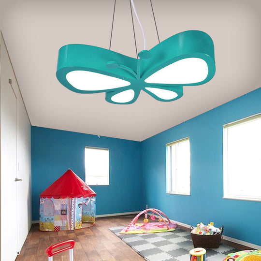 Butterfly Kids Bedroom Pendant Light - Acrylic Led Hanging Lamp Green / White 18