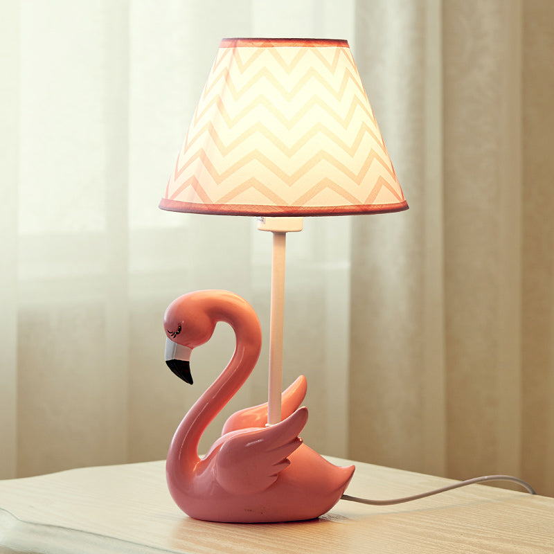 Flamingo Base Kids Cone Shade Nightstand Lamp: Pink Fabric 1 Head Table Lamp