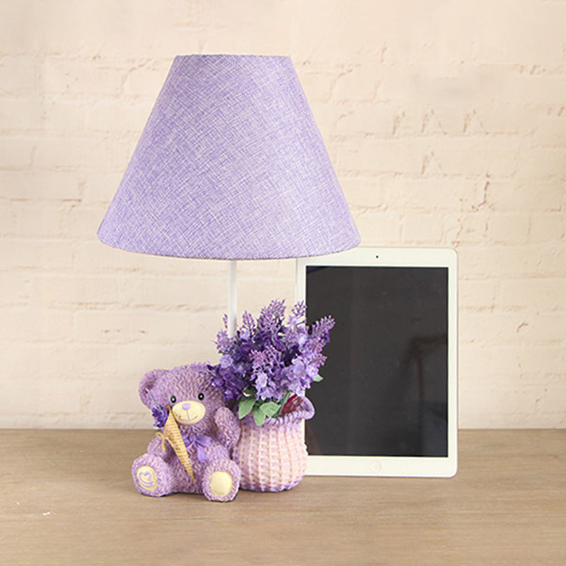 Kids Tapered Table Lamp In Purple With Fabric Shade - Perfect For The Bedroom
