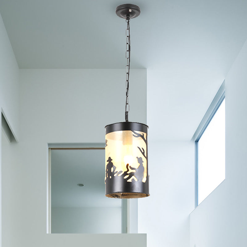 Country Metal Pendant Ceiling Light In Black/Antique Brass - 1/3 Lights Cylinder Fixture 1 / Black