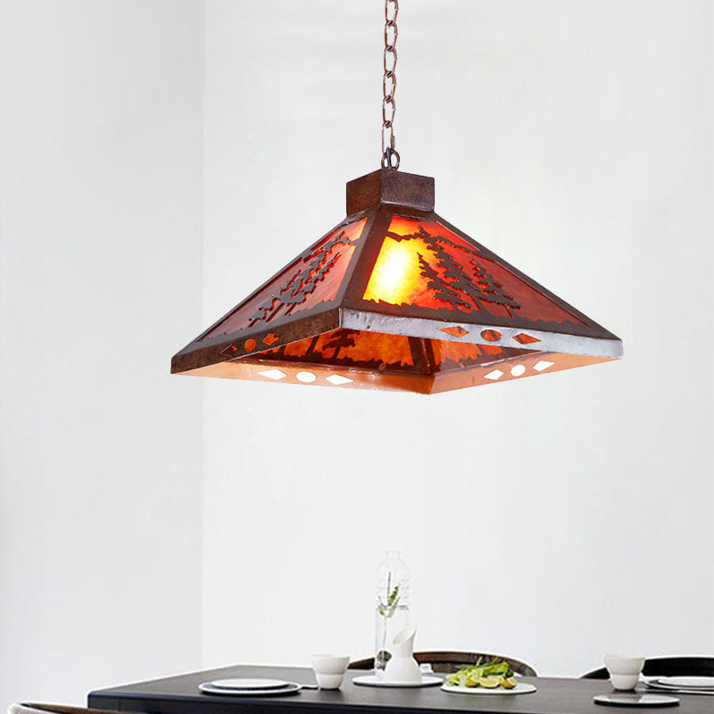 Rustic Country-Style Hanging Pendant Light: Metal Pyramid Fixture For Dining Room