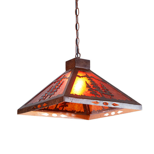 Rustic Country-Style Hanging Pendant Light: Metal Pyramid Fixture For Dining Room