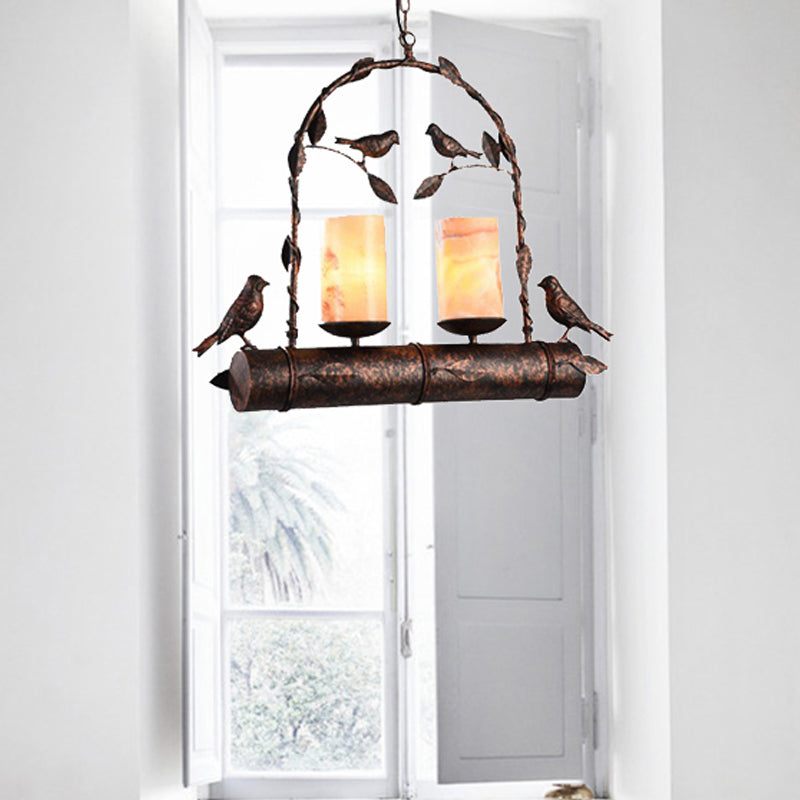 Rustic Cluster Pendant Lamp With Candle Style Lights And Marble Shade Option