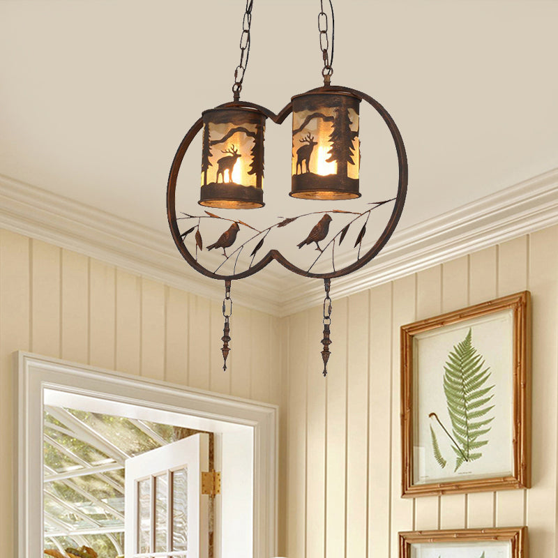 Rustic Bronze Pendant Lighting With 1/2/3 Lights - Fabric Cylinder Hanging Lamp For Restaurants |