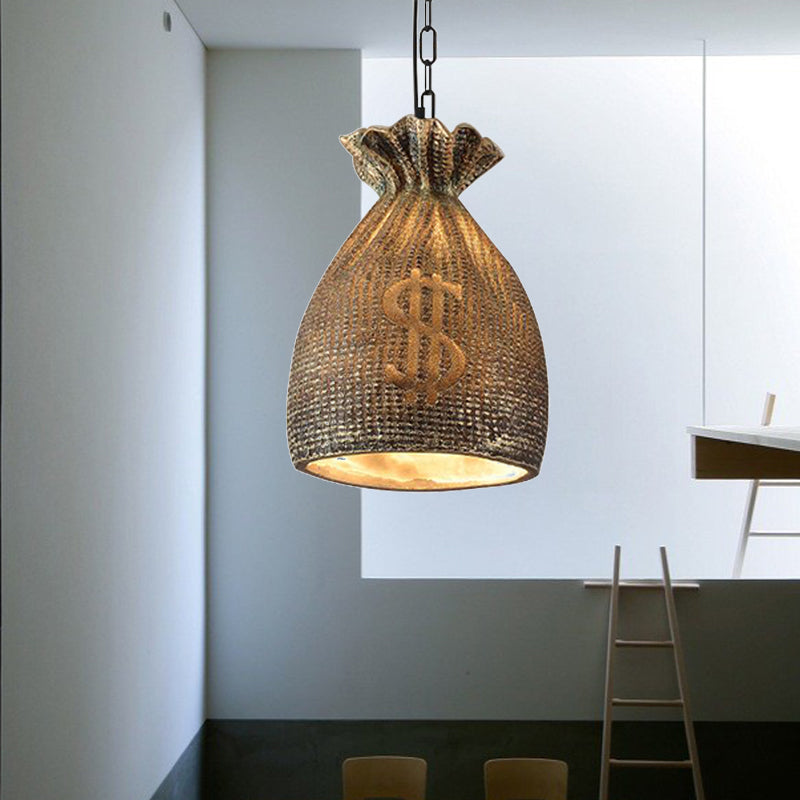 Vintage Resin Dining Room Pendant Light Kit - Elegant Money Bag Design 1-Light Gold Lighting
