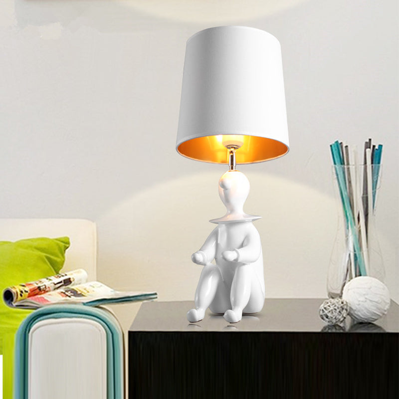 Modern Desk Lamp With Metal Cylinder Design And Sitting Boy Ideal For Kids Bedroom White