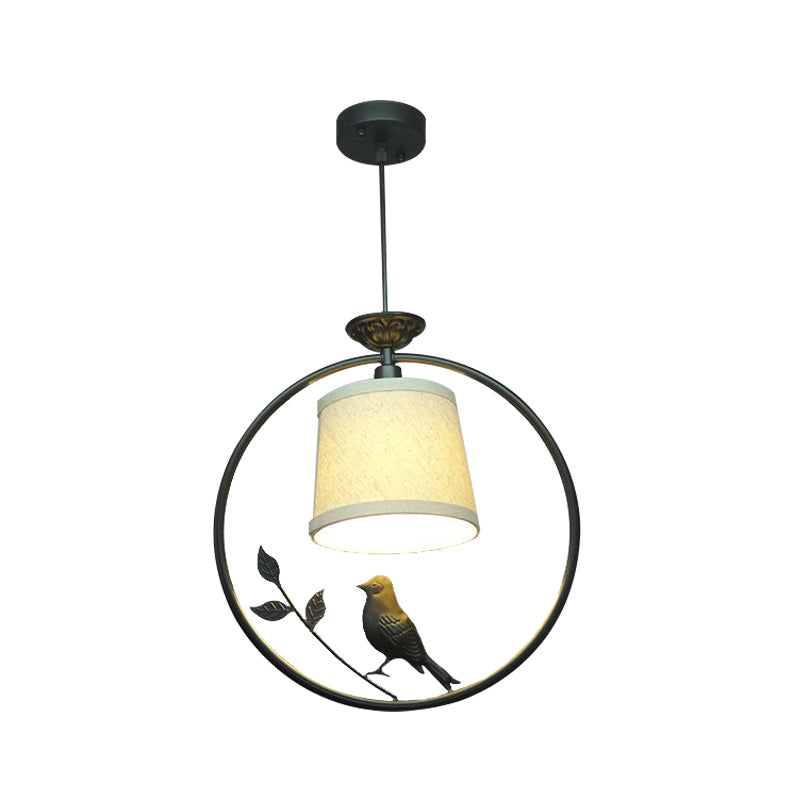 Tapered Fabric Pendant Light - Minimalist Ceiling Fixture With Black/Gold Ring Frame