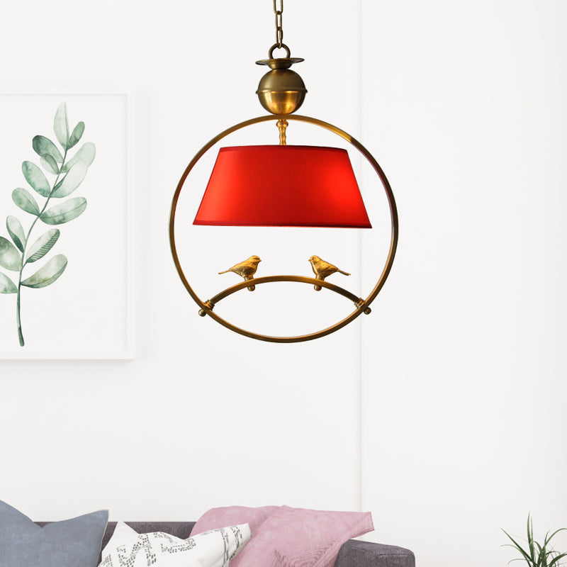 Traditional Fabric Conical Pendant Light - 1 Hanging Ceiling For Living Room White/Black/Red