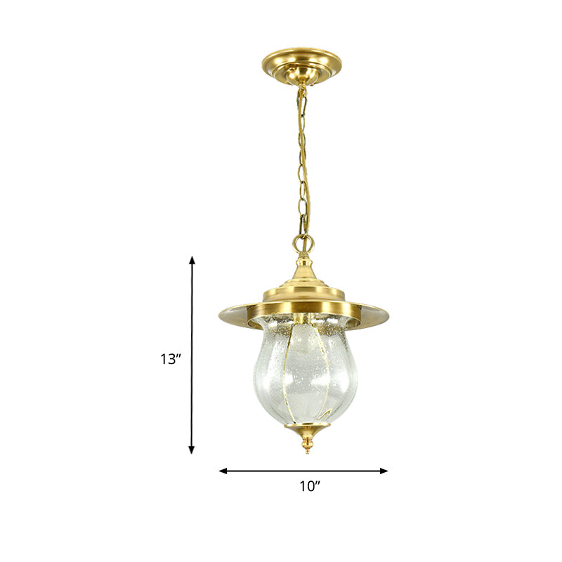 Gold Seeded Glass Urn Pendant Light With 1 Bulb - Elegant Suspended Lighting Fixture