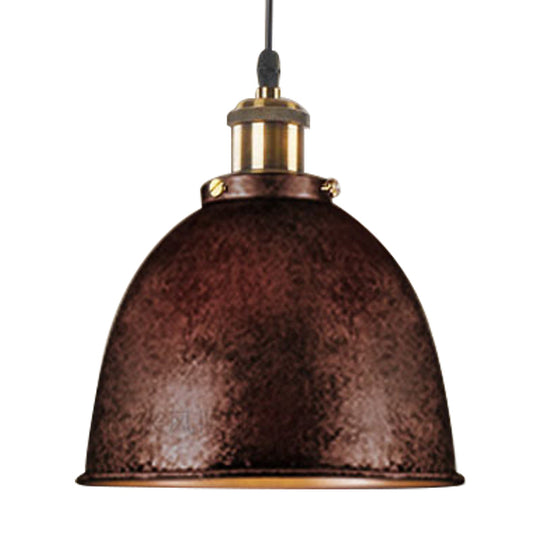 Antique Style Dome Pendant Lamp 1 Light Wrought Iron Hanging Light Fixture with Cord in Black/Rust