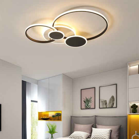 Modernism Led Semi Flush Ceiling Light With Metallic Rings In Black (Customizable 7 Days)