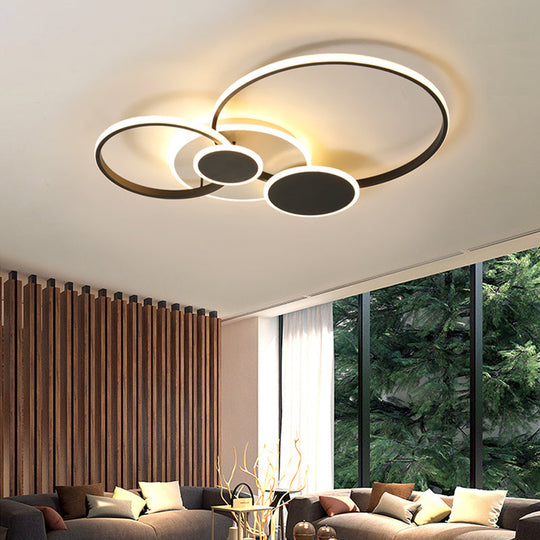 Modernism Led Semi Flush Ceiling Light With Metallic Rings In Black (Customizable 7 Days)