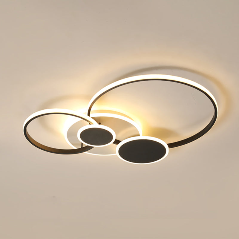 Modernism Led Semi Flush Ceiling Light With Metallic Rings In Black (Customizable 7 Days)