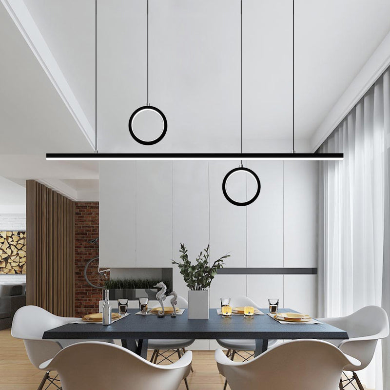 Nordic Dual Ring Led Acrylic Island Pendant Light In Black For Dining Room