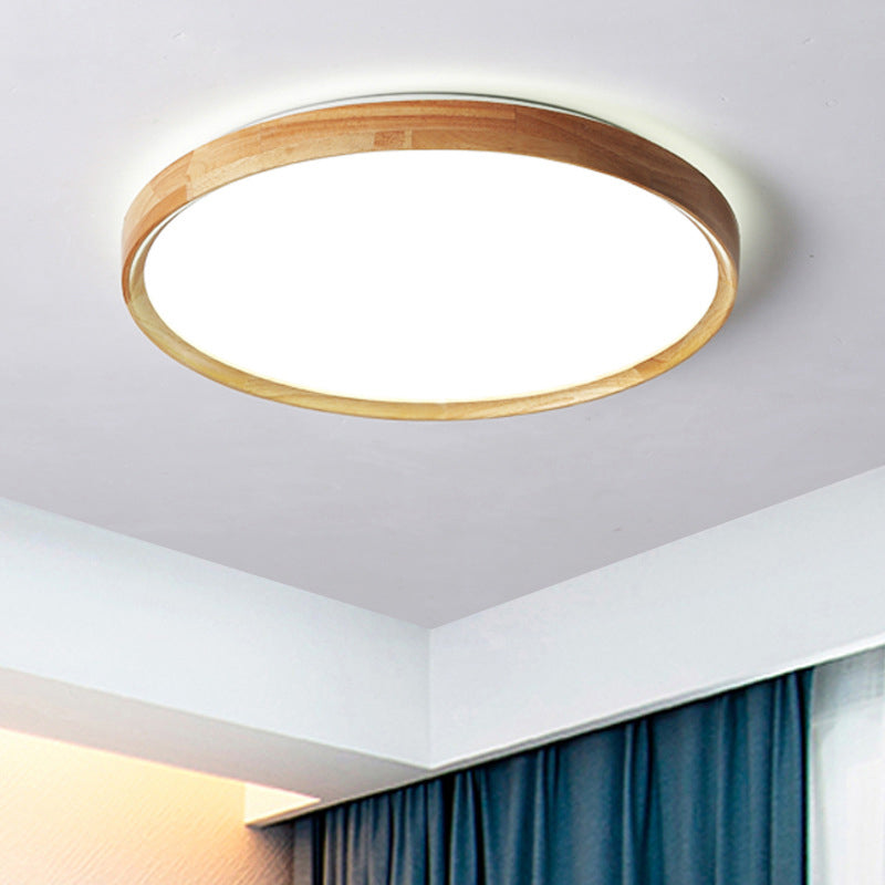 Contemporary Led Flush Mount Wooden Ceiling Light For Living Room Wood / 12 White