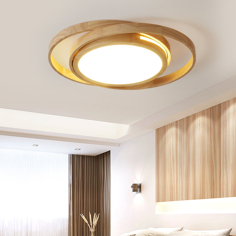 Nordic Beige Wooden Led Flush Ceiling Light - Stylish And Charming Bedroom Lighting Fixture Wood /