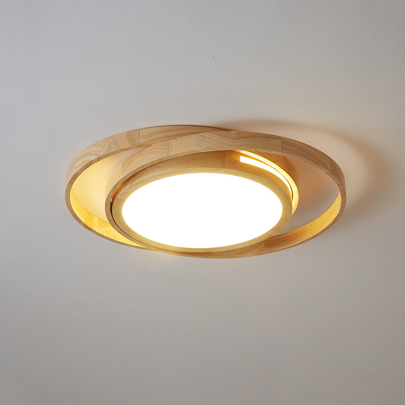 Nordic Beige Wooden Led Flush Ceiling Light - Stylish And Charming Bedroom Lighting Fixture