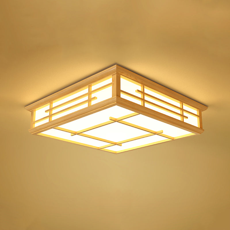 Modern Japanese Geometric Led Flush Ceiling Light With Acrylic Panels - Stylish Wood Mount Lighting
